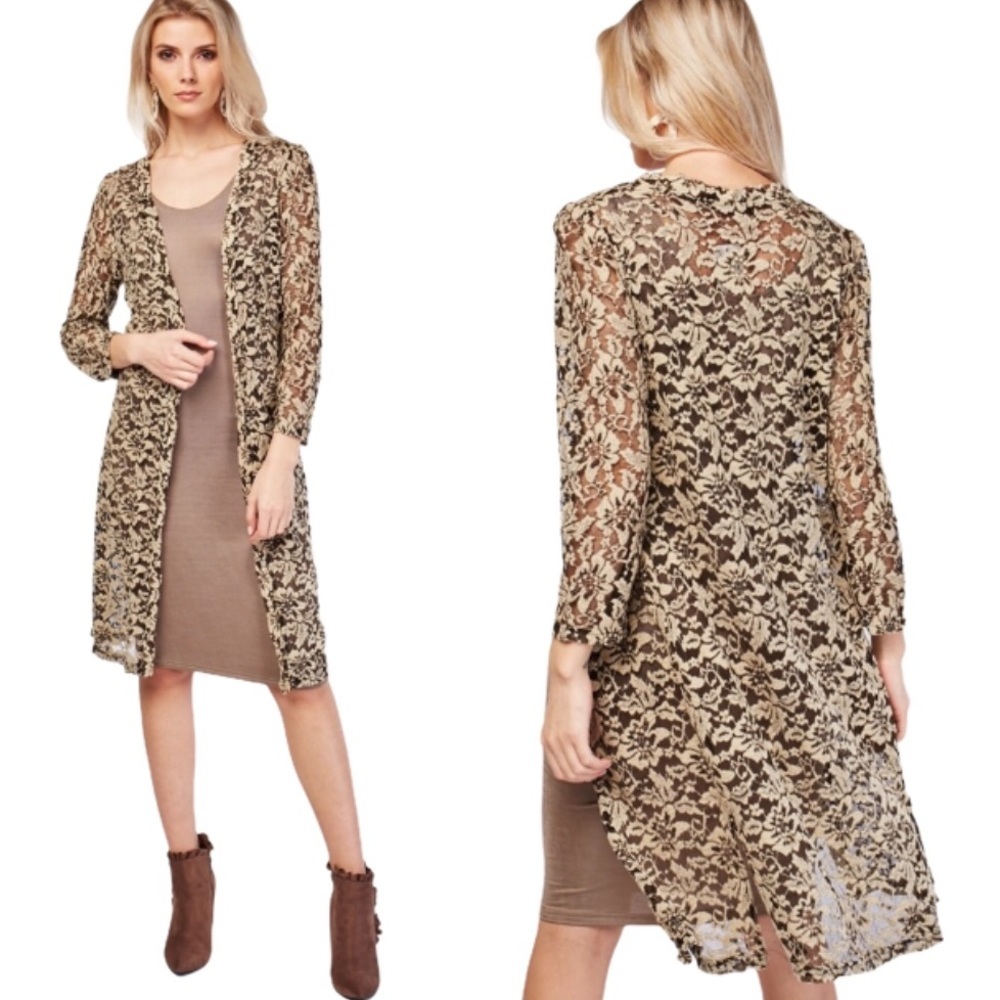 JINSHUXIAN 2-Piece Lace Dress Cover-Up Shawl Set Taupe Beige Mini Small Coquette